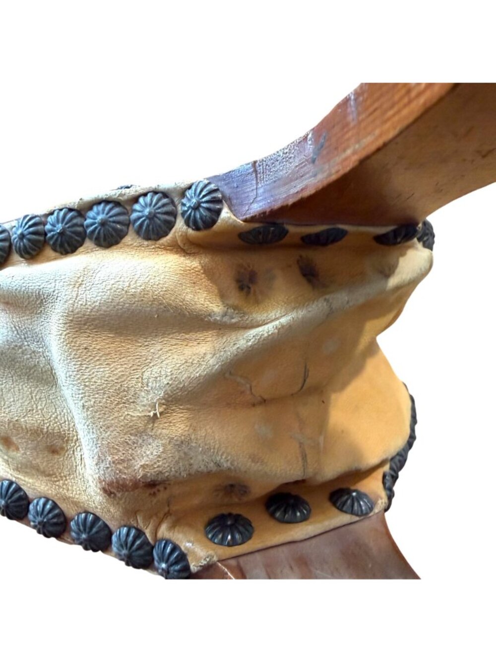 Handcrafted Wooden Leather Bellows VTG Working Ornate Floral Design Metal Studs - Picture 7 of 12